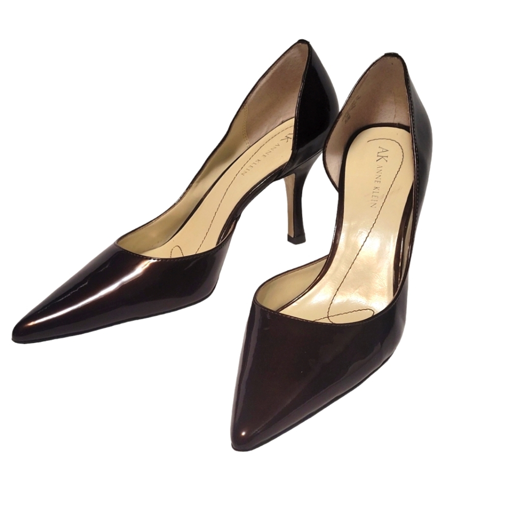 Anne Klein Christa Patent Bronze Leather Pointed Toe Slip-on Pumps Heels - Picture 1 of 13